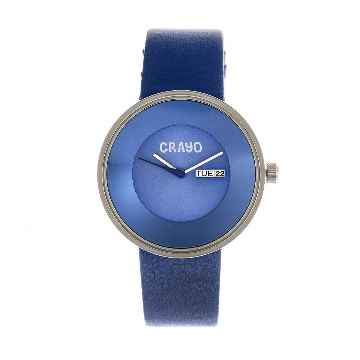 Crayo Button Leather-Band Unisex Watch w/ Day/Date - Blue - CRACR0202
