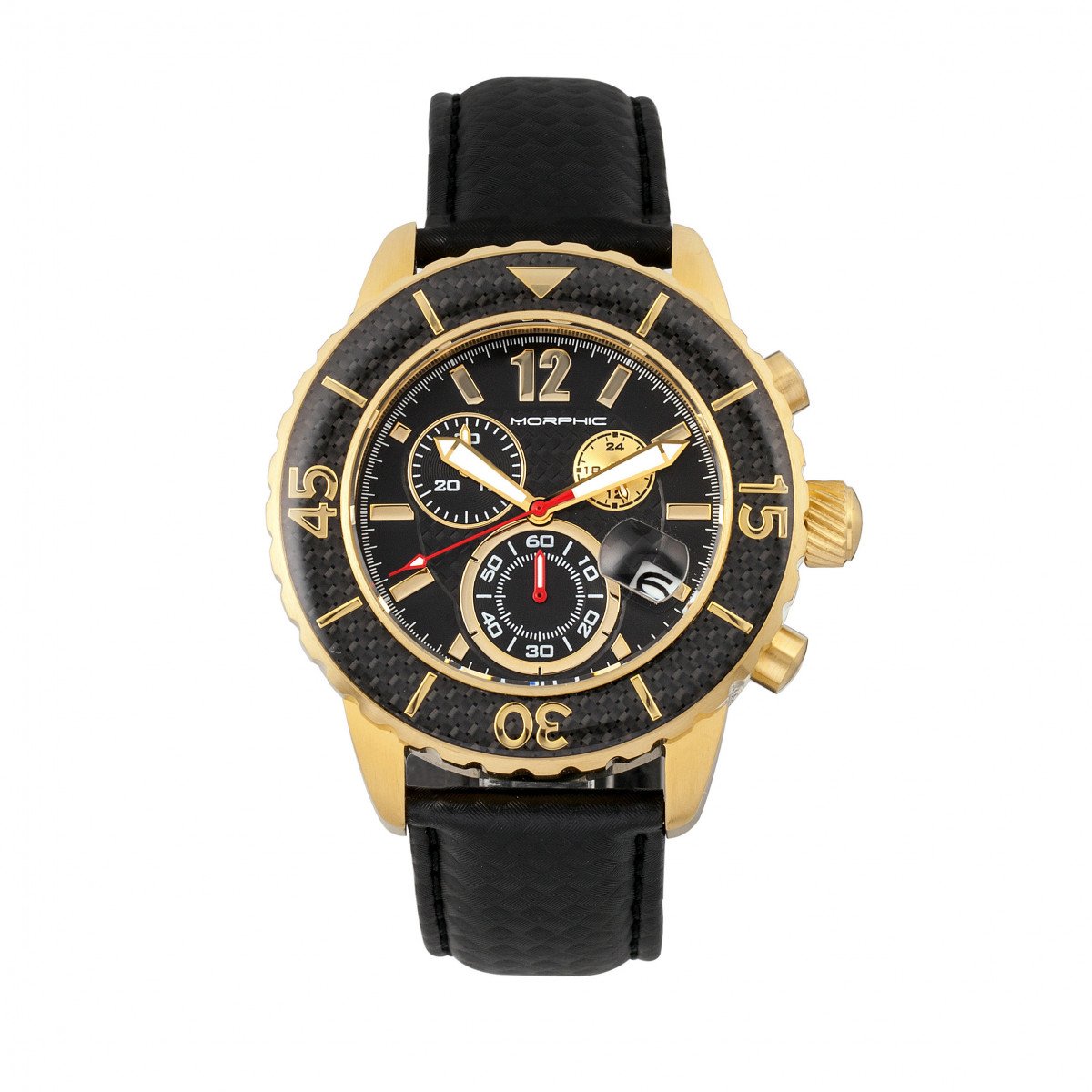 Morphic M51 Series Chronograph Leather-Band Watch w/Date - Gold/Black - MPH5102