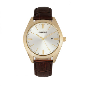 Breed Louis Leather-Band Watch w/Date - Gold/Silver - BRD7904