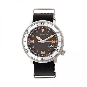 Morphic M58 Series Nato Leather-Band Watch w/ Date - Silver/Black - MPH5801