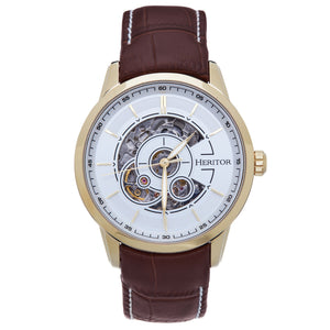 Heritor Automatic Davies Semi-Skeleton Leather-Band Watch - Gold/Brown - HERHS2504