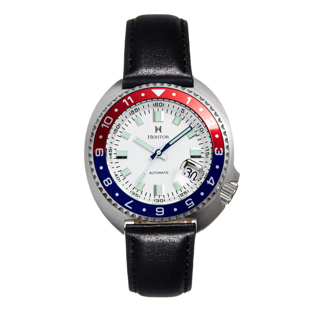 Heritor Automatic Pierce Leather-Band Watch w/Date - White/Red&Blue - HERHS1202