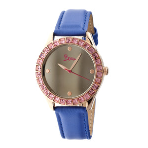 Boum Chic Mirror-Dial Leather-Band Ladies Watch - Rose Gold/Blue - BOUBM2004