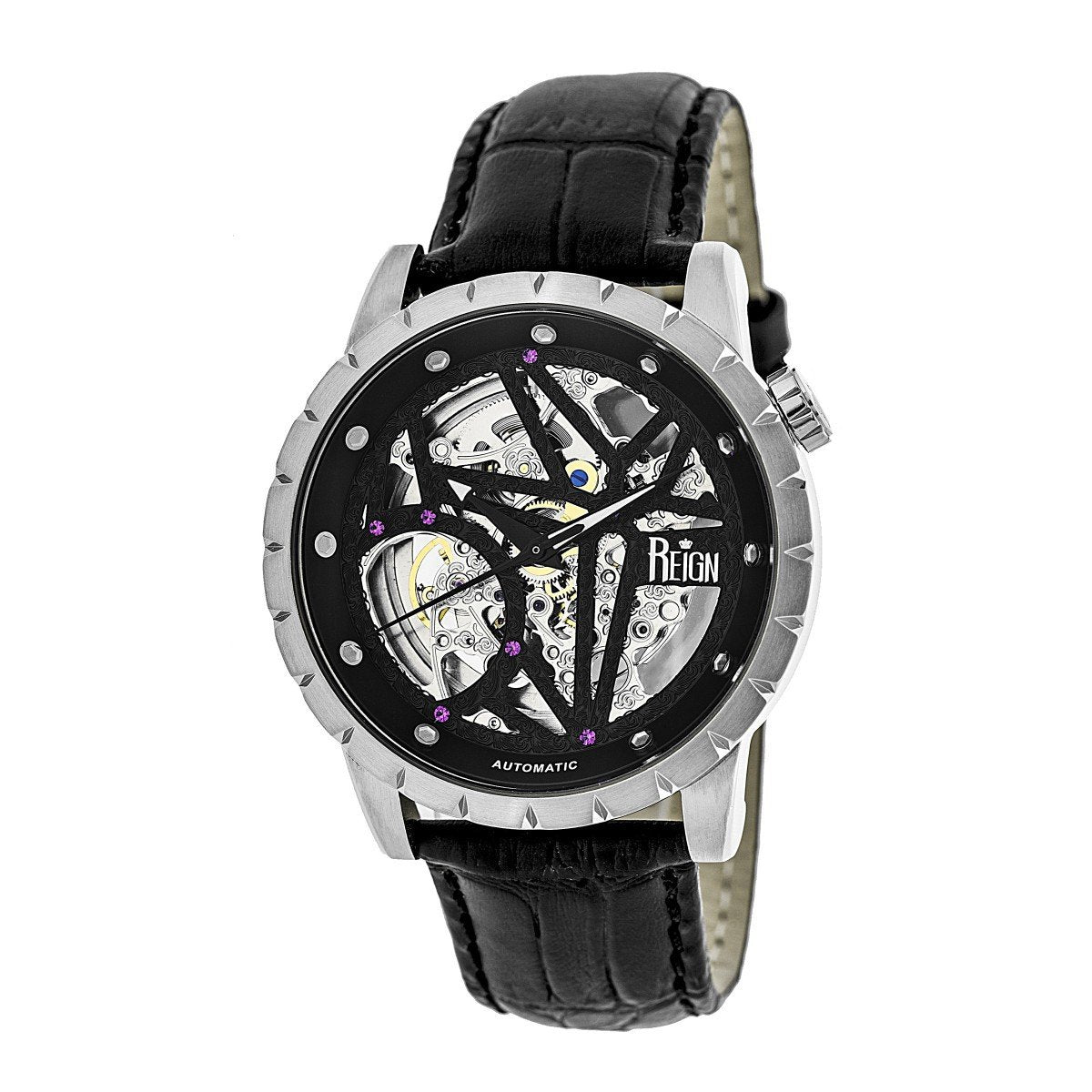 Reign Xavier Automatic Skeleton Leather-Band Watch - Silver/Black - REIRN3902