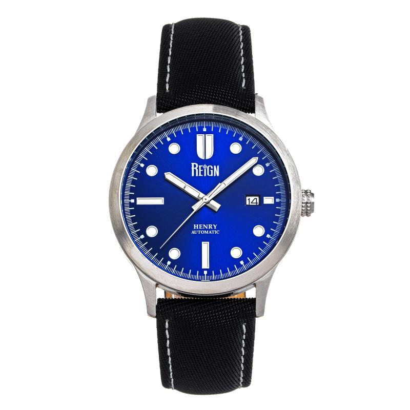 Reign Henry Automatic Canvas-Overlaid Leather-Band Watch w/Date