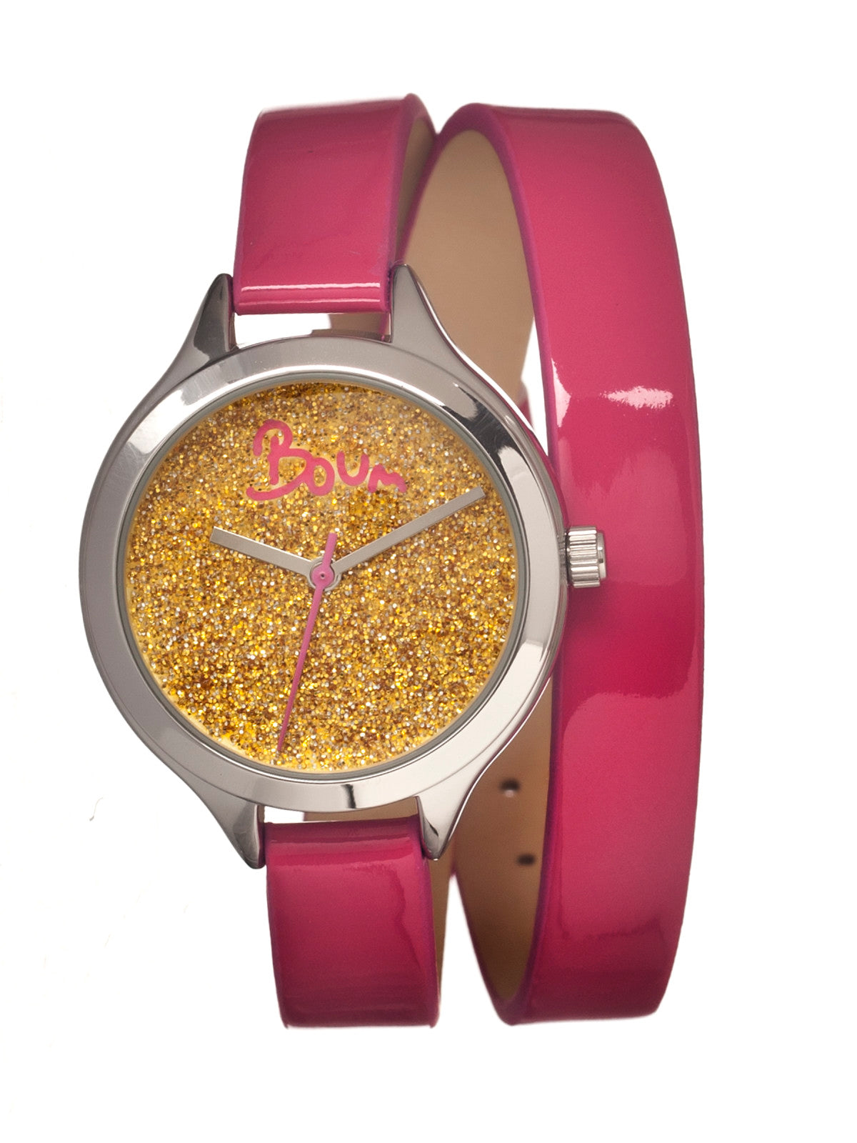 Boum Confetti Glitter-Dial Dual-Wrap Ladies Watch - Hot Pink - BOUBM1201