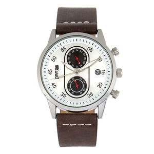 Breed Andreas Leather-Band Watch w/ Date - Silver/Dark Brown - BRD8704