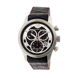 Morphic M37 Series Leather-Band Chronograph Watch - Silver - MPH3701