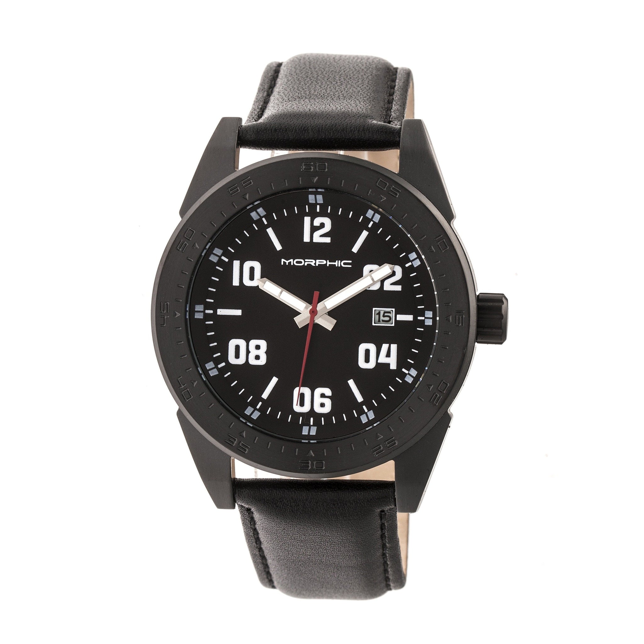 Morphic M63 Series Leather-Band Watch w/Date - Black - MPH6309