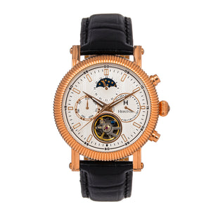 Heritor Automatic Barnsley Semi-Skeleton Leather-Band Watch - Rose Gold/White - HERHS1804