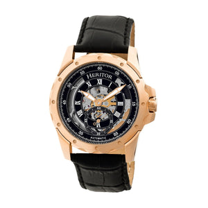 Heritor Automatic Armstrong Skeleton Leather-Band Watch - Rose Gold/Black - HERHR3406
