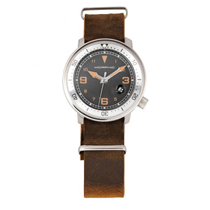 Morphic M74 Series Leather-Band Watch w/Magnified Date Display - Brown/Silver/Black - MPH7409