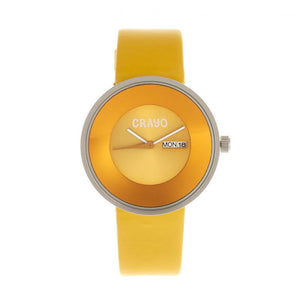 Crayo Button Leather-Band Unisex Watch w/ Day/Date