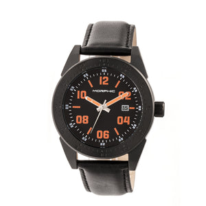 Morphic M63 Series Leather-Band Watch w/Date - Black/Black-Orange - MPH6310