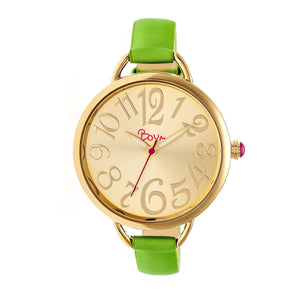 Boum Cirque Sunray Dial Leather-Band Watch - Gold/Green - BOUBM4404