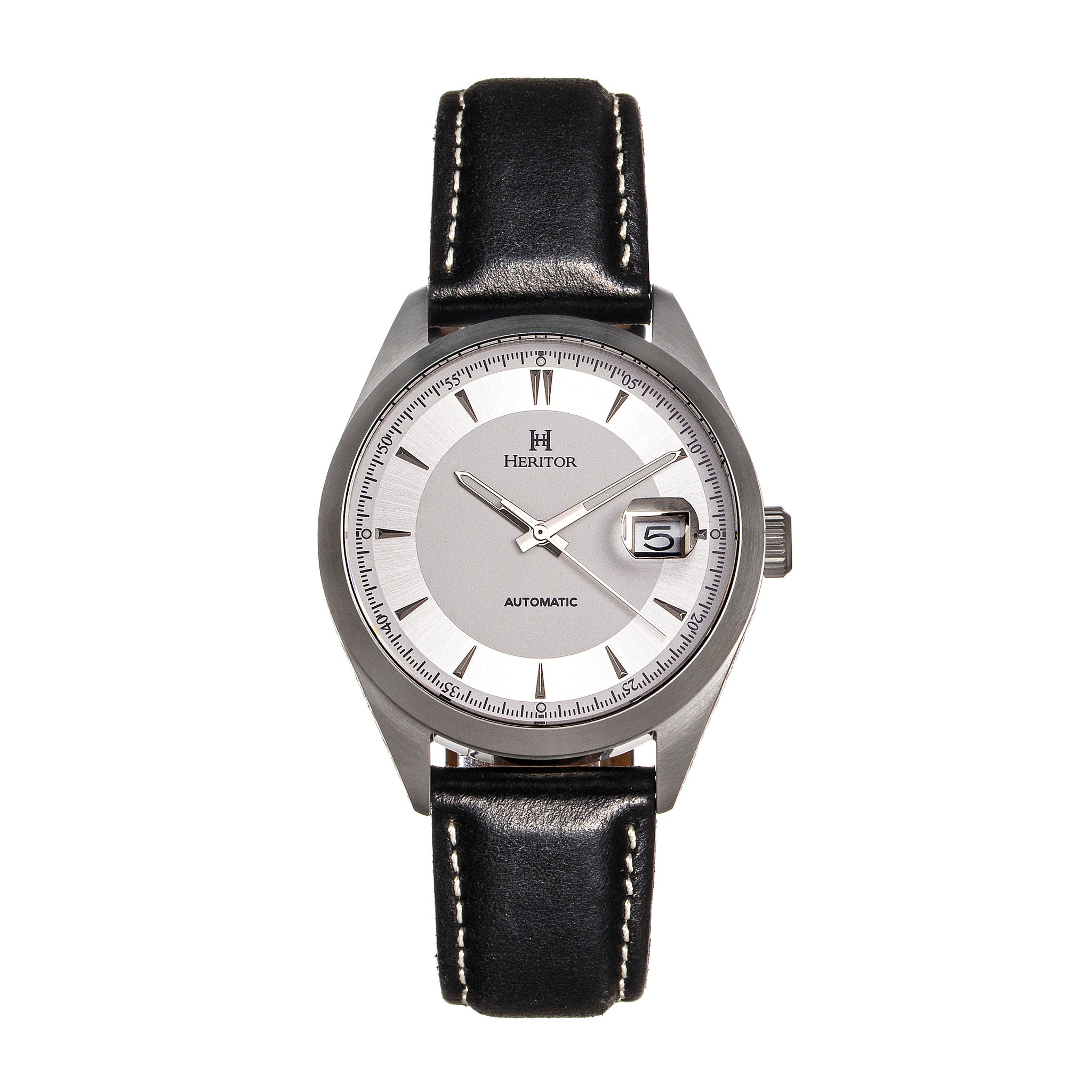 Heritor Automatic Ashton Leather-Band Watch w/Date - White/Black - HERHS1402