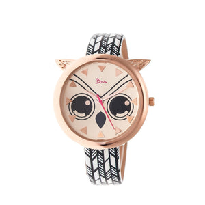 Boum Sagesse Owl-Accented Leather-Band Watch - Rose Gold/Multi-Colored - BOUBM3605