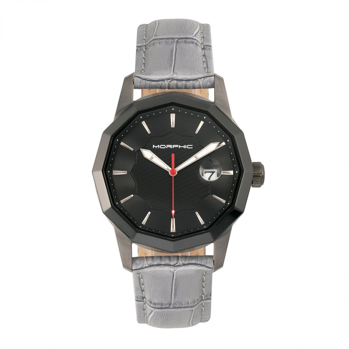 Morphic M56 Series Leather-Band Watch w/Date - Black/Grey - MPH5605