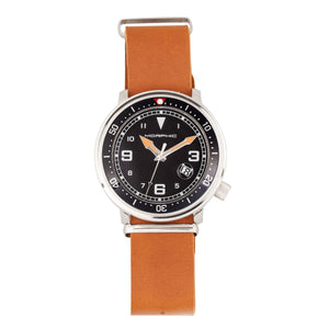 Morphic M74 Series Leather-Band Watch w/Magnified Date Display - Camel/Black & Silver/Black - MPH7414