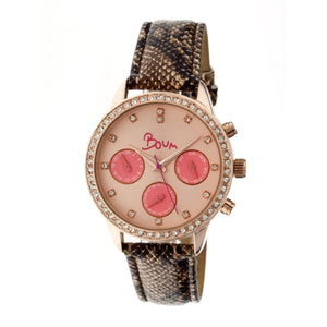 Boum Serpent Leather-Band Ladies Watch w/ Day/Date - Rose Gold/Brown - BOUBM2406