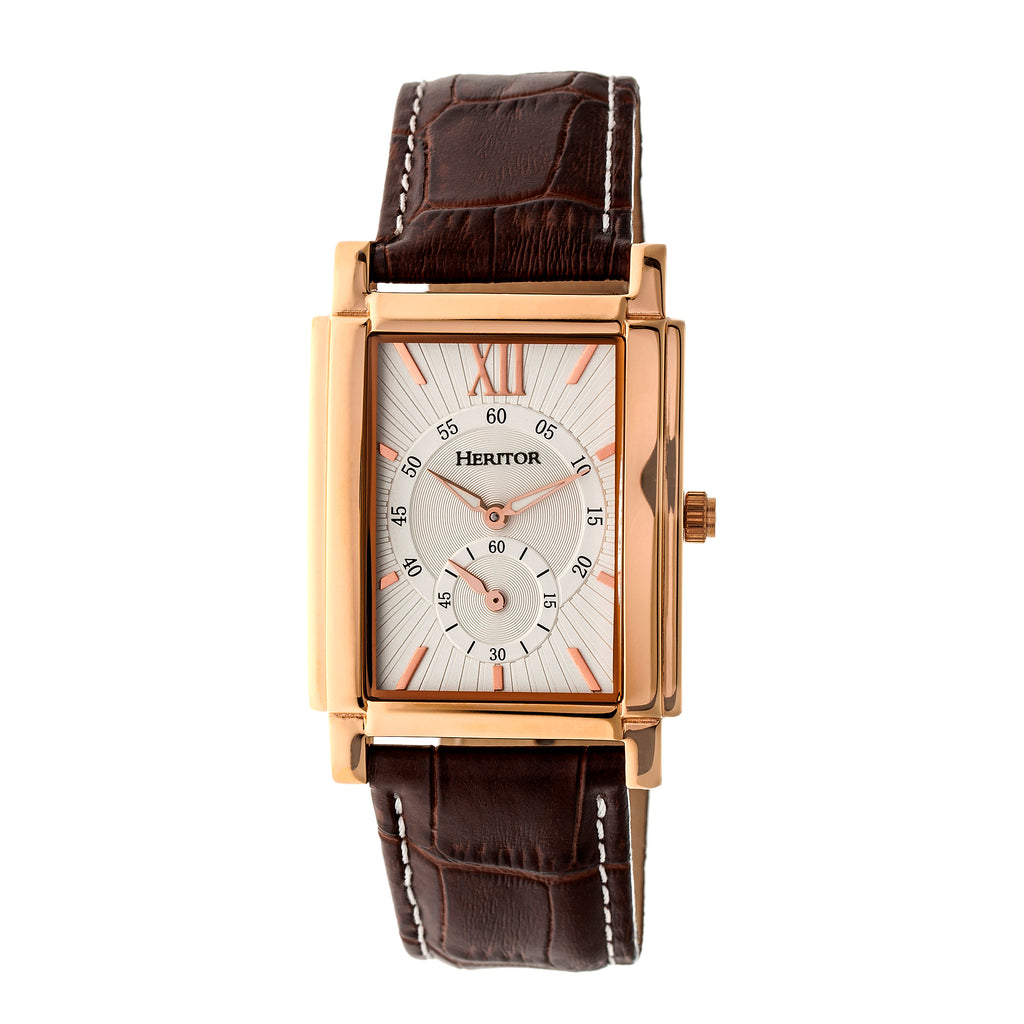 Heritor Automatic Frederick Leather-Band Watch - Rose Gold/Silver - HERHR6104