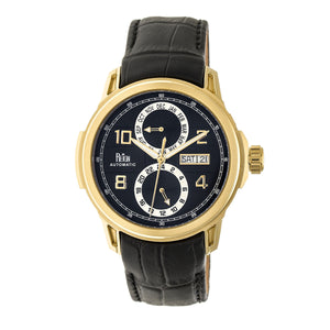 Reign Cascade Automatic Leather-Band Watch w/Day/Date - Gold/Black - REIRN4406