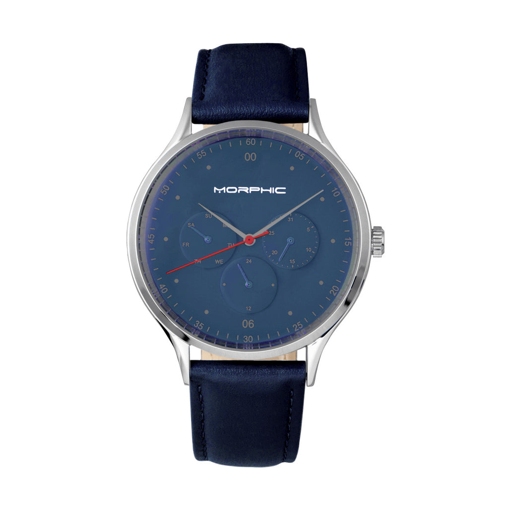 Morphic M65 Series Leather-Band Watch w/Day/Date - Blue - MPH6506