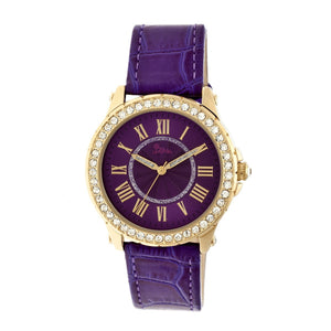 Boum Belle Crystal-Bezel Leather-Band Ladies Watch - Gold/Purple - BOUBM2601