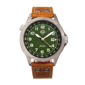 Shield Palau Leather-Band Men's Diver Watch w/Date - Silver/Green - SLDSH104-4