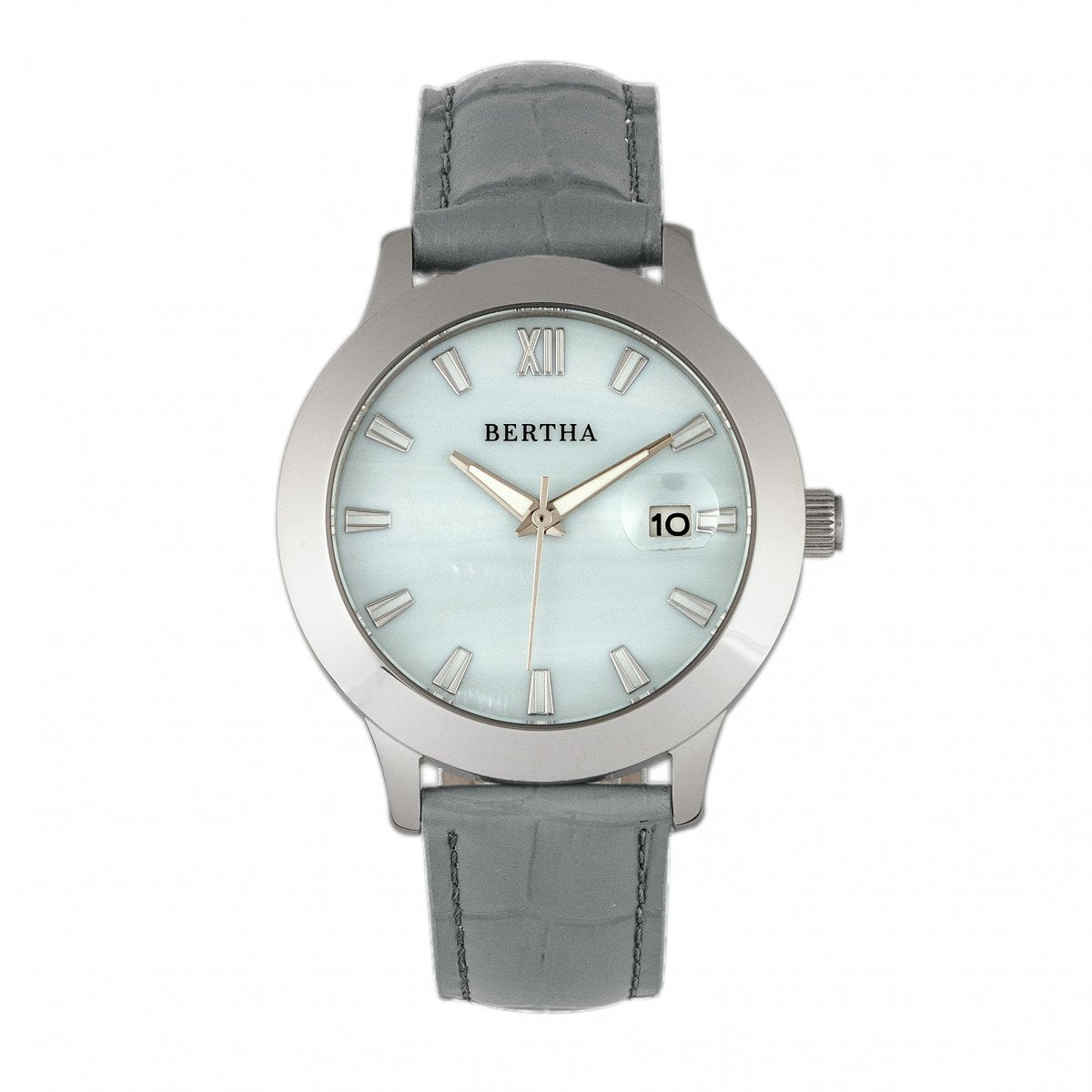 Bertha Eden Mother-Of-Pearl Leather-Band Watch w/Date - Grey/Silver - BTHBR6502