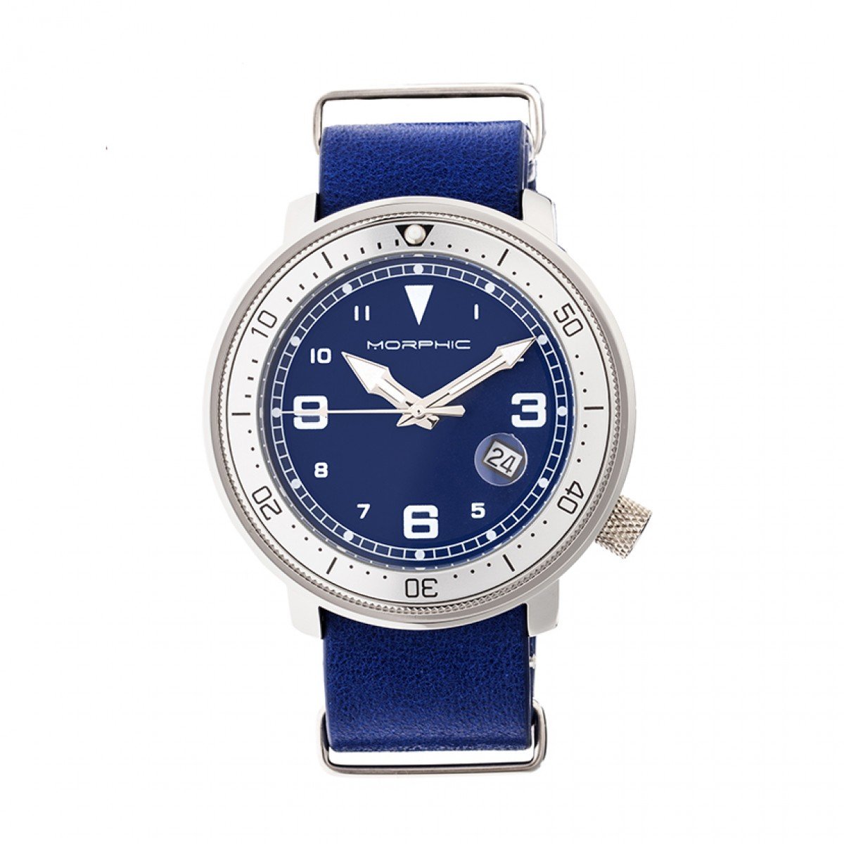 Morphic M58 Series Nato Leather-Band Watch w/ Date - Silver/Blue - MPH5802