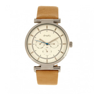Simplify The 4800 Leather-Band Watch w/Day/Date - Khaki/Silver - SIM4805