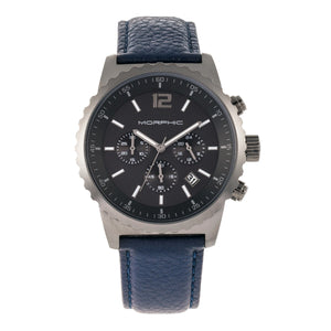 Morphic M67 Series Chronograph Leather-Band Watch w/Date - Gunmetal/Blue - MPH6706