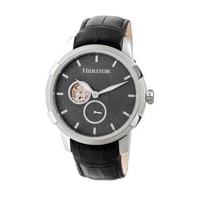 Heritor Automatic Callisto Semi-Skeleton Leather-Band Watch