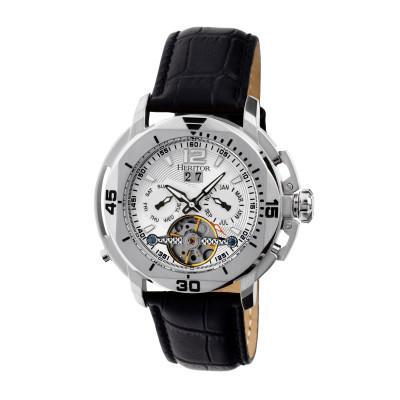 Heritor Automatic Lennon Semi-Skeleton Leather-Band Watch