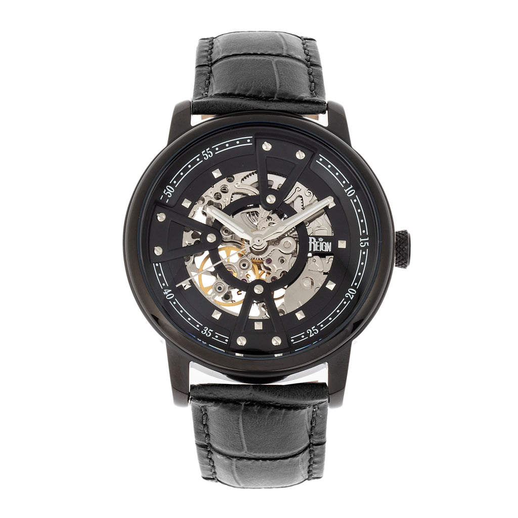 Reign Belfour Automatic Skeleton Leather-Band Watch - Black - REIRN3606