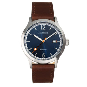 Heritor Automatic Becker Leather-Band Watch w/Date - Silver/Navy - HERHR9605
