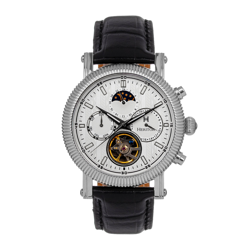 Heritor Automatic Barnsley Semi-Skeleton Leather-Band Watch - Silver/White - HERHS1801