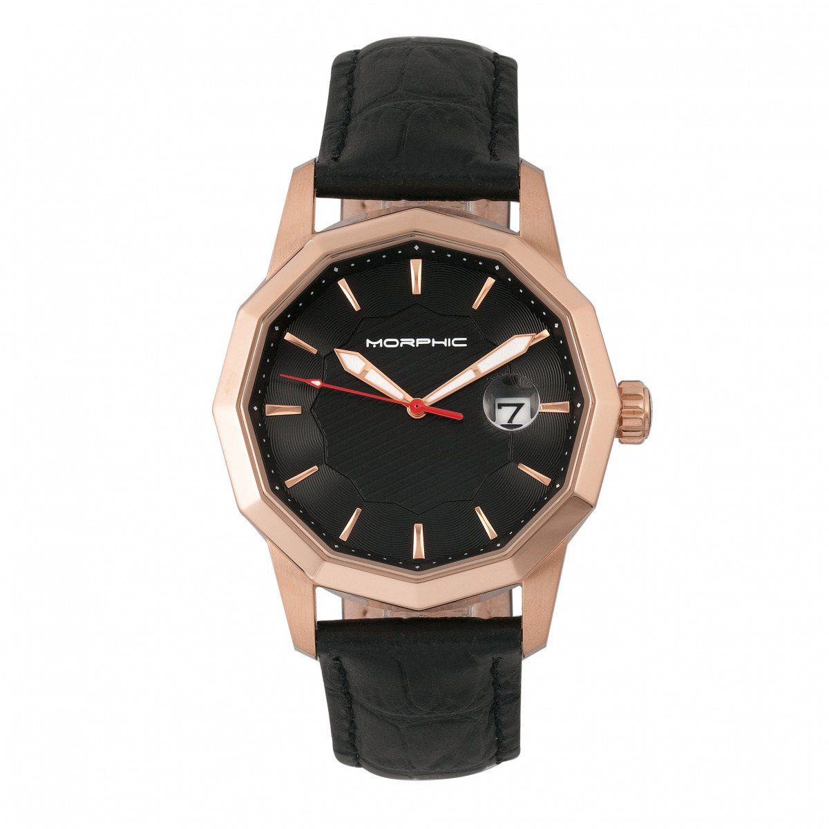 Morphic M56 Series Leather-Band Watch w/Date - Rose Gold/Black - MPH5604