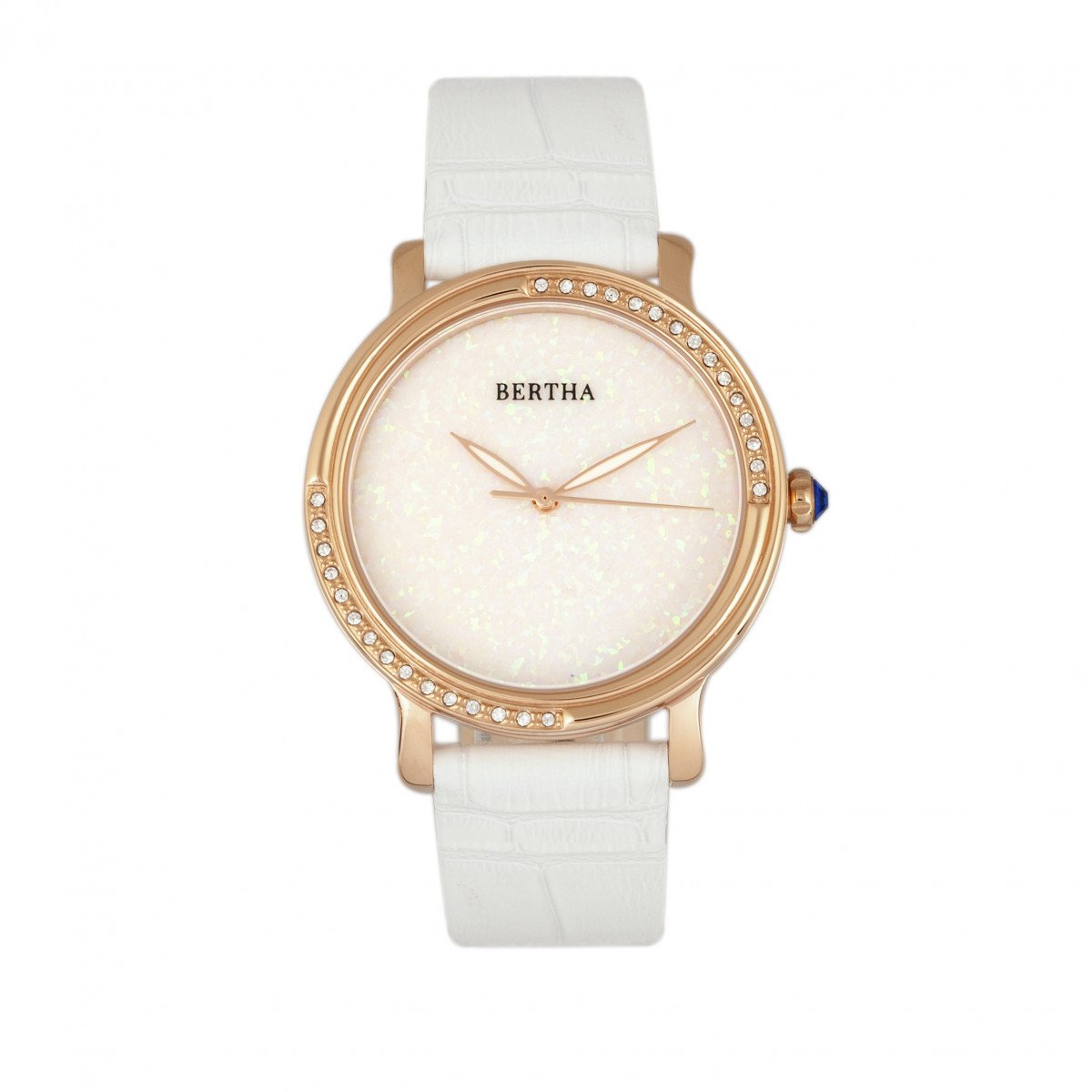 Bertha Courtney Opal Dial Leather-Band Watch - White - BTHBR7904