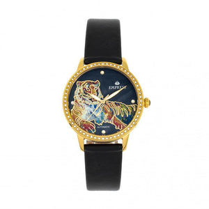 Empress Diana Automatic Engraved MOP Leather-Band Watch
