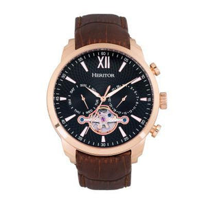 Heritor Automatic Arthur Semi-Skeleton Leather-Band Watch w/ Day/Date