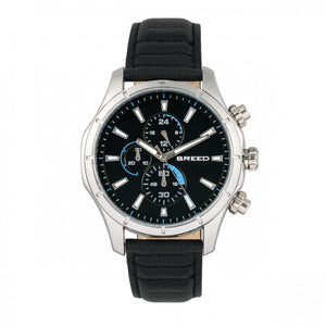 Breed Lacroix Chronograph Leather-Band Watch - Silver/Black - BRD6801