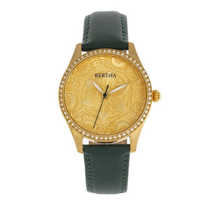 Bertha Dixie Floral Engraved Leather-Band Watch