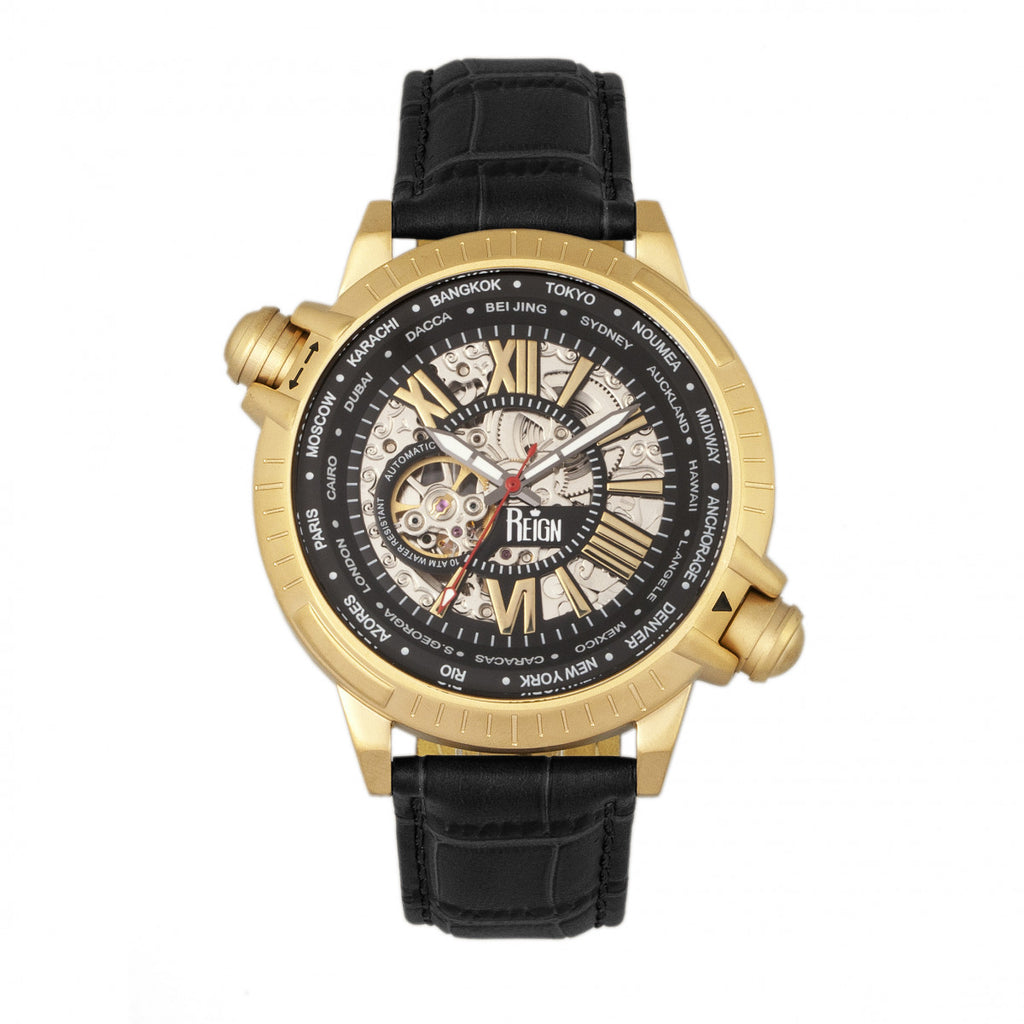 Reign Thanos Automatic Leather-Band Watch - Gold/Black - REIRN2105