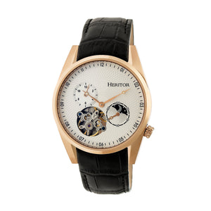 Heritor Automatic Alexander Semi-Skeleton Leather-Band Watch - Rose Gold/White - HERHR4905