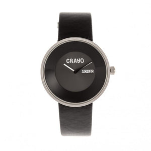 Crayo Button Leather-Band Unisex Watch w/ Day/Date