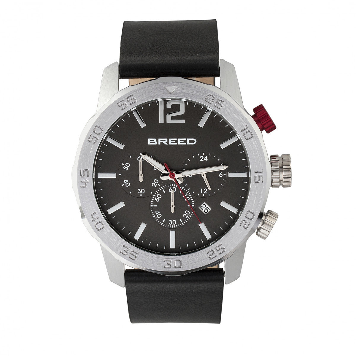 Breed Manuel Chronograph Leather-Band Watch w/Date - Silver/Black - BRD7202