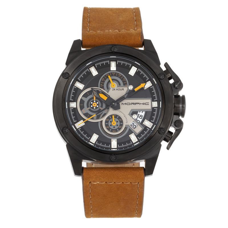 Morphic M81 Series Chronograph Leather-Band Watch w/Date
