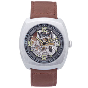 Heritor Automatic Gatling Skeletonized Leather-Band Watch - Silver/Light Brown - HERHS2302